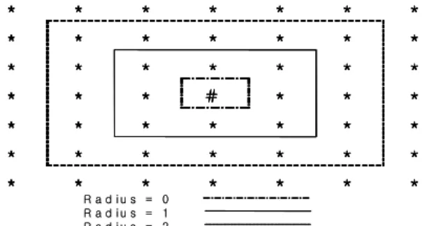 Figure 2.  Neighborhood using rectangular grid in two dimension.