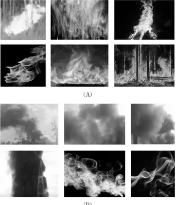 Fig. 6. Examples of Training Images (A) Flame Image  (B) Smoke Image 제안하는  시스템의  성능  평가를  위하여  2가지  실험을  진행하였다