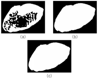 Fig. 3. Binarization and noise removal (a) Original image  (b) Binarized image (c) Noise removed image