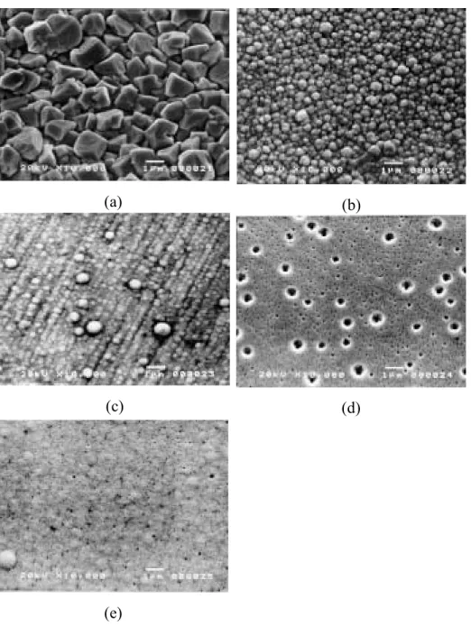 Fig. 12. SEM micr ogr aphs of gold plating depending on the cur r ent density ( 40℃ , 400 r pm )