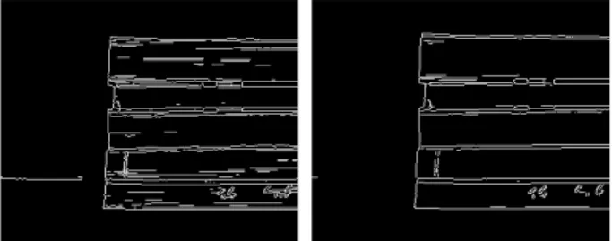 Fig. 2. Results of edge detection for the spine of the book  (left) and for the fore edge (right)