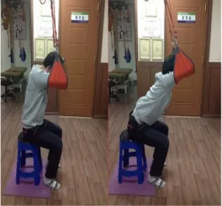 Table 2. Comparison of cervical vertebral lordosis angle between groups 머리척추각의 변화2. 현수운동 전후의 머리척추각의 차이를 비교한 결과 는 슬링운동군은 운동 전에 측정한 머리척추각 각도가, 도이었고 운동 후의 머리척추각 각도는 도48.91,54.55 로 5.64 도의 증가를 보였다 (p<.001)