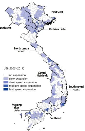 Fig. 1. Spatial pattern of Vietnamese cities by UEII