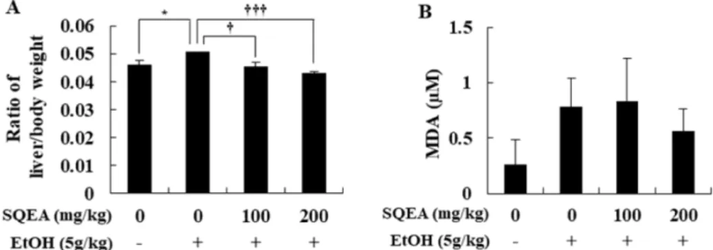 Fig. 2. SQEA decreased metabolic changes in mice with alcoholic fatty liver and hepatocyte damage