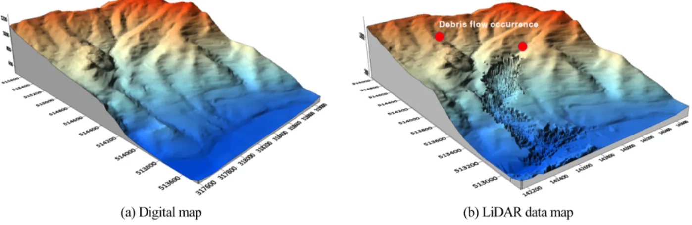 Fig. 7. 3D Shaded Relief map of LiDAR data and the digital map