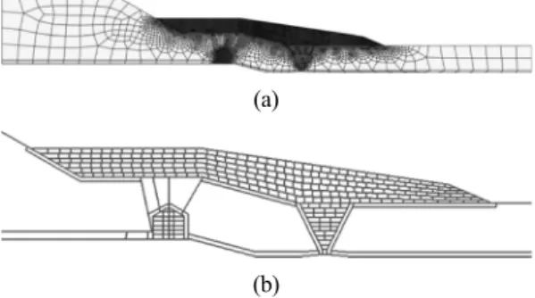 Fig. 5는 본 연구에서 고려한 유한요소 망을 나타 낸다.  보수용접부는 40%  깊이에 대해 실제 비드 면 적(18 mm 2 )을 고려하여 20개의 비드로 모델링하였 다