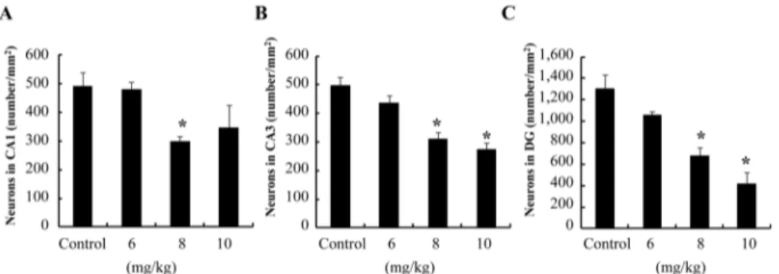 Fig. 1.  Dose dependent changes in rat hippocampus after Trimethyltin chloride (TMT) injection