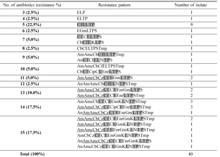 Table 4.  Antimicrobial resistance patterns of the  Salmonella  spp.
