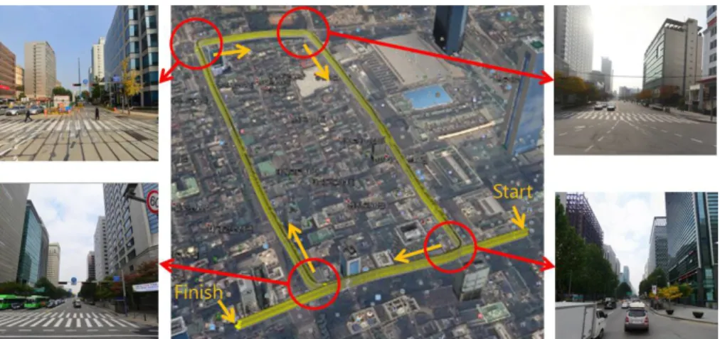 Fig. 10.  Vehicle trajectory and street view (four intersections).