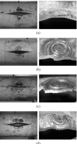 Fig. 12  Cracks in B06-1200 damaged pipeline: (a)  top view and (b) side view