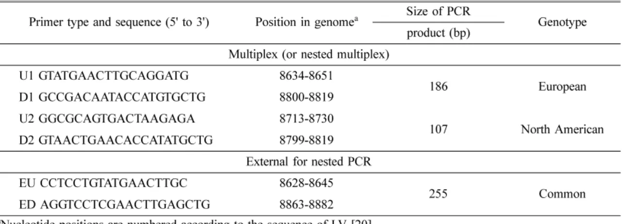 Fig. 1.  Schematic diagram represent ORF1b of PRRS virus. Each fragment represents position of the primer and expected size of the PCR product.