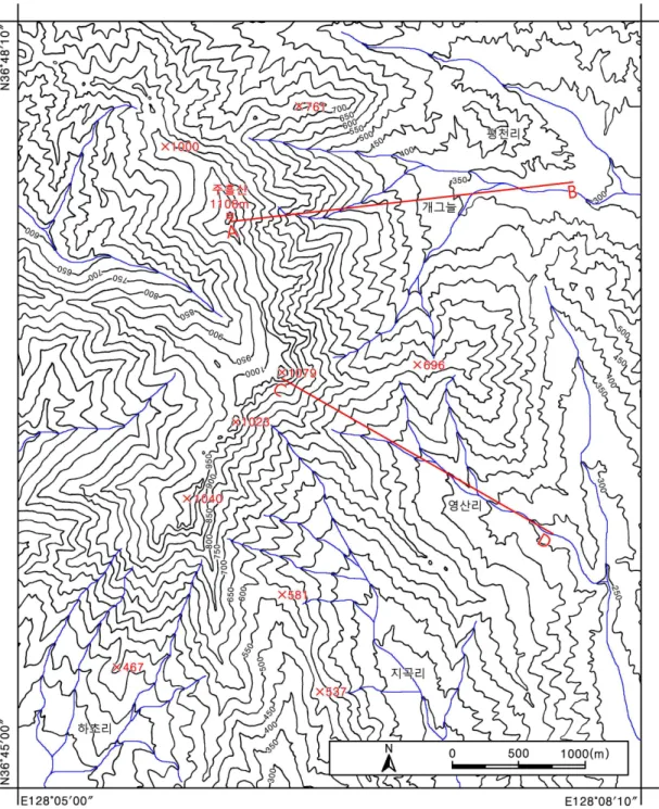 Fig. 5. Landform and drainage pattern of Mt. Juheul.