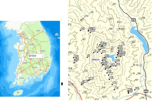 Fig.  1. Sample plots at Jeoksangsan forest.