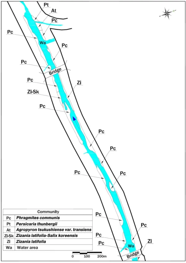 Fig. 5. Actual vegetation map of section 2 of Mushimcheon-river.