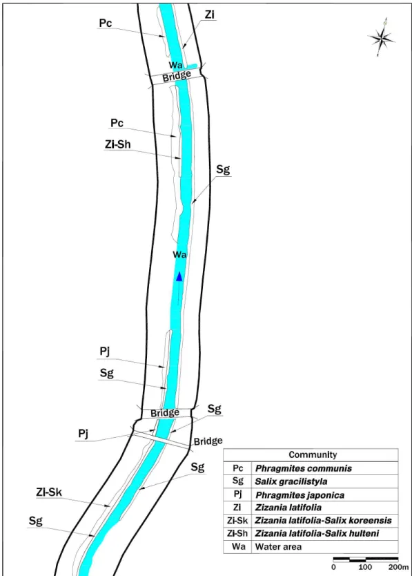 Fig. 6. Actual vegetation map of section 3-1 of Mushimcheon-river.
