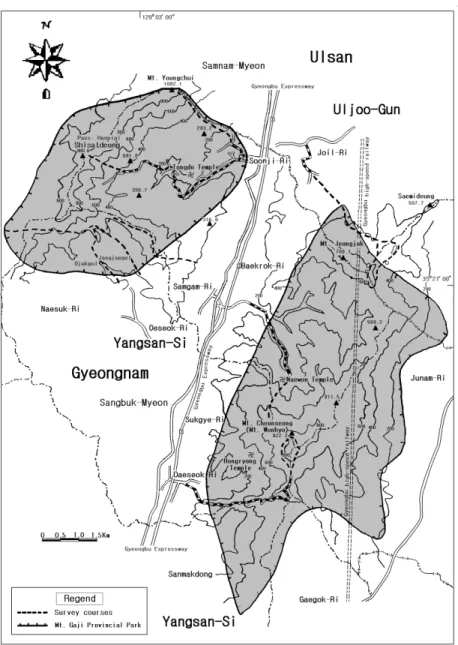 Fig. 1. The topography and surveyed course of research site.