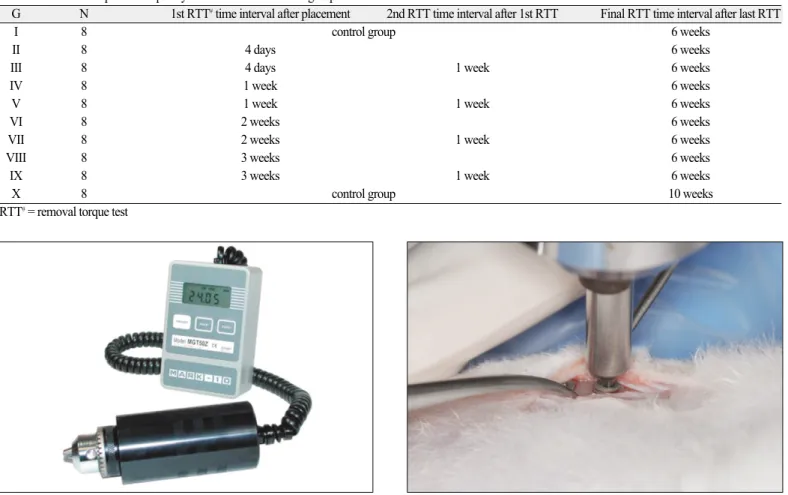 Table 1. Removal torque test frequency and time interval in each group