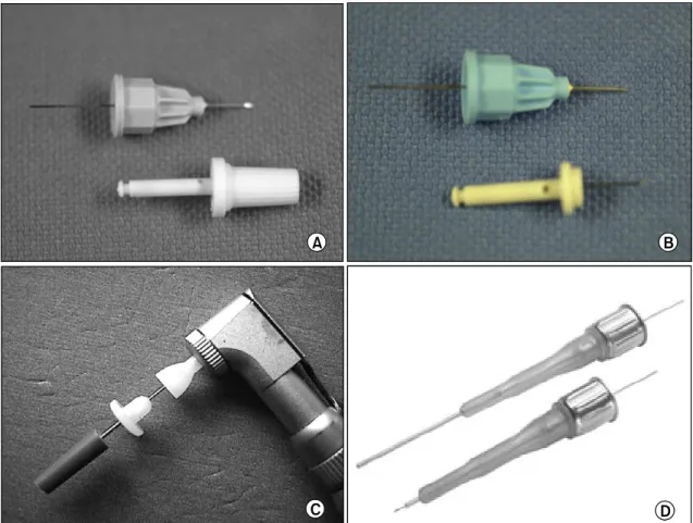 Fig.  8.  Intraosseous  injection  devices;  Stabident  (A,  B),  X-tip  (C),  MPL  (D).