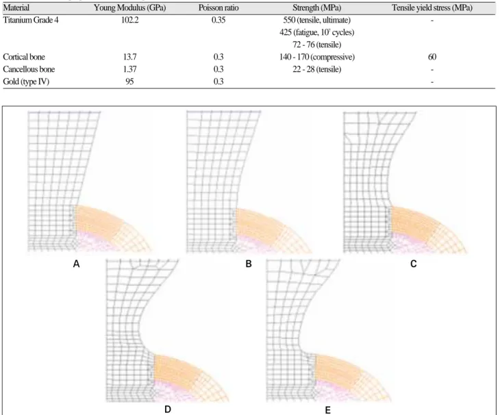 Fig. 6. The mesh model at the cervix of five different models. A: Base model, B: Model-1, C: Model-2, D: Model-3, and E: Model-4.