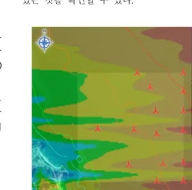 Table 6은 In-house 코드와 WindPRO Optimize 모 듈의 초기 조건들을 나타내고 있다. 두 프로그램 모두 최소 이격거리는 5D로 설정하여 주었으며, WindPRO Optimize 모듈의 경우 In-house 코드와 같은 조건에서 최적배치를 수행하기 위하여 Random Pattern 으로 설 정하여 최적배치를 수행하였다