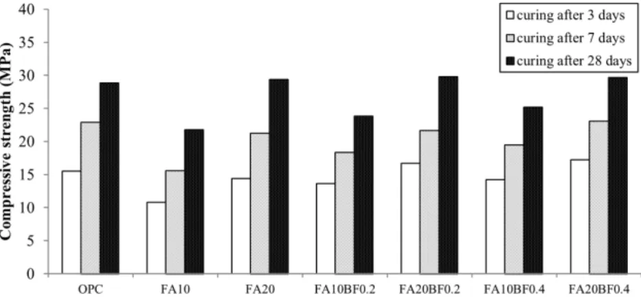 Fig. 2. Compressive strength of fly ash concrete.