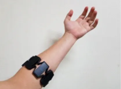 Fig. 2  Photograph  of  worn  EMG  measurement  device