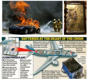 그림 1. 배터리 폭발로 인한 각종 사고발생 사례  Fig. 1. Examples  of  battery  explosion 