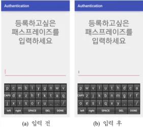 Fig. 5. Keyboard  Layout  Before  and  After  a  Key  Entry 드 대신에 키 배치가 매번 달라지는 보안 키보 드를  통하여  사용자  입력을  받는다