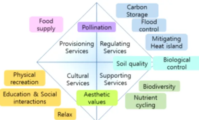 Fig. 1. ES assessment materials by spatial scale of study site. Fig. 2. The classes of ES in the urban garden.