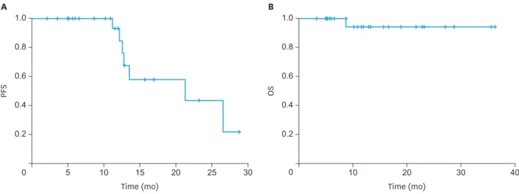 Fig. 3. Kaplan-Meier curves of PFS (A) and OS (B) in HIPEC. 