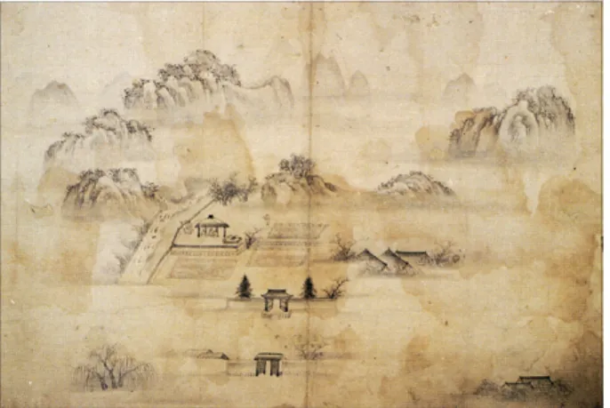 그림 3. 작자미상, 청풍계첩( 靑楓契帖), 광해군12(1620), 지본담채,  50×38cm, 성호기념관 소장 겸재 정선이 청풍계를 그린 그림은 10여 폭 이상 남아 있다