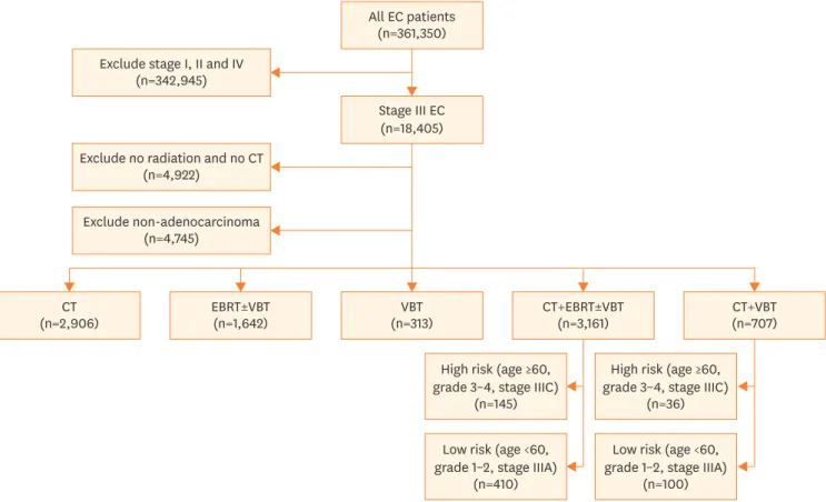 Fig. 1. CONSORT diagram of patients with stage III endometrioid adenocarcinoma from NCDB receiving adjuvant therapy