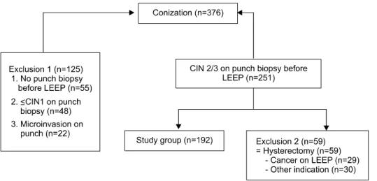 Fig. 1. Patients profile. LEEP: loop  electrosurgical excision procedure,  CIN: cervical intraepithelial  neo-plasia.