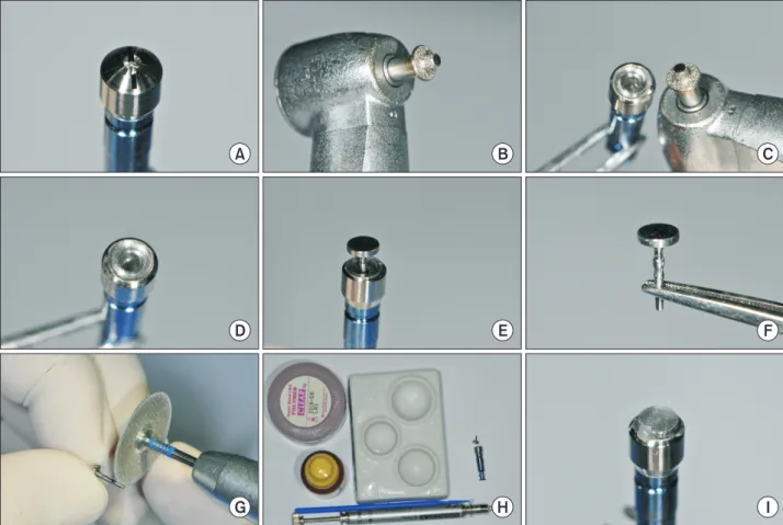 Fig. 2. Processing and assembly of healing abutment and magnetic attachment (keeper). (A) Healing abutment of 3i