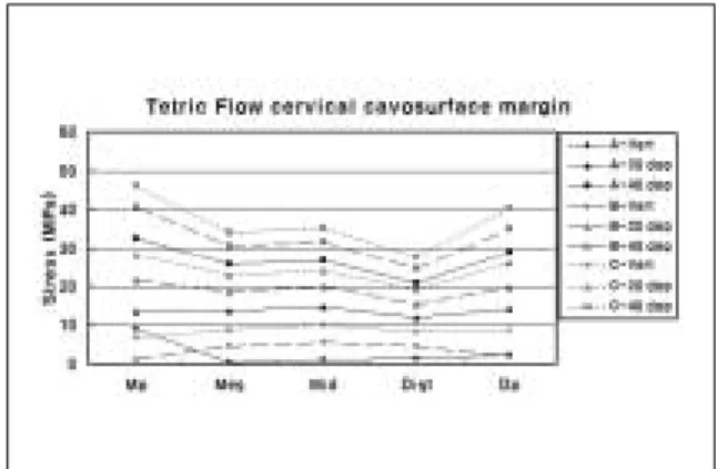 Figure 9. The maximum principal stress distribution of cervical cavosurface margin of Tetric Flow.