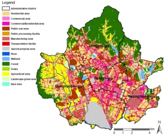 Fig.  1.  Level  1  biotope  map  &amp;  administrative  districts  of  Suwon