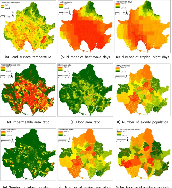 Fig.  3.  Standardized  factors  for  vulnerability  assessment  of  thermal  environment  in  Suwon