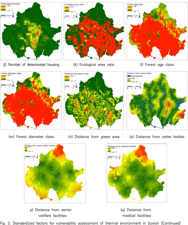 Fig.  3.  Standardized  factors  for  vulnerability  assessment  of  thermal  environment  in  Suwon  (Continued)