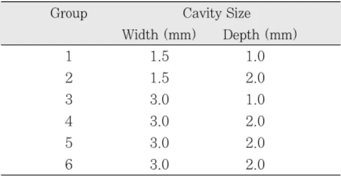 Table 1. The prepared cavity sizes in this study