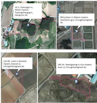 Fig. 2. Number of agreed cases per year for solar  power generation.  2.2  지역개황도  수집  및  GIS정보  구축 2.2.1 풍력발전 사업 진행 확인 및 지역개황도 DB구축 1차적으로 조사된 총 127건의 풍력발전사업 중 최신 공간 자료인 항공사진 및 위성영상을 토대로 분석결과 사업진행이  확인 된 건수는 41건이며,  그 중 사업경계지역이 정확히 나 타난 31건의 풍력발전 사업입지에 대하여 