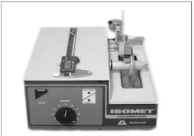 Fig. 5. Isomet saw(Buehler Ltd.,Lake Bluff.IL). Fig. 6. Microtensile bond strength tester.