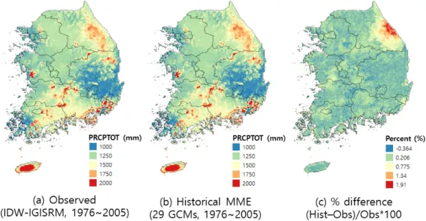 Fig. 2. Spatial patterns of simple precipitation intensity index (SDII) estimated using