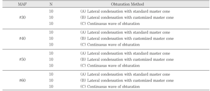 Table 1.  Classification of Experimental Groups