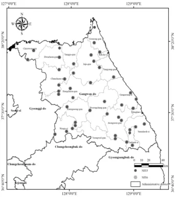 Fig.  2.  Sampling  and  plot  designs  for  the  National  Fo-  rest  Inventory  (KFRI,  2010).