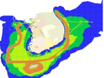 Fig.  11.  Allocation  result  of  grid-based  of  domestic  coastal  shipping. 기관에서 온실가스 저감대책 수립에 유용한 기초자료로 활용 되길  기대한다