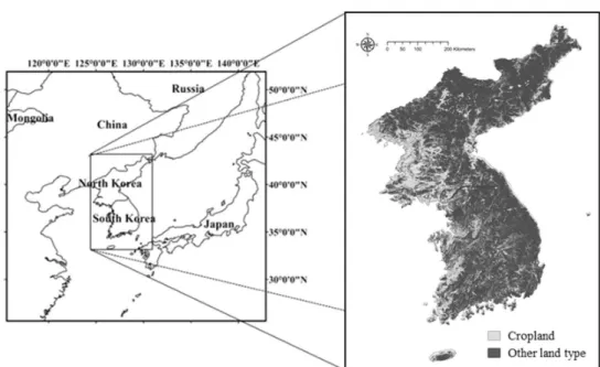 Fig.  1.  Study  area  with  cropland  distribution.