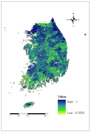 Fig.  4.  Distribution  map  for  adaptive  capacity  of  forest  density