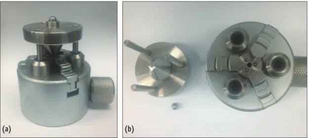 Figure 1. Fixture with a piston-on-three-ball set up according to ISO 6872.