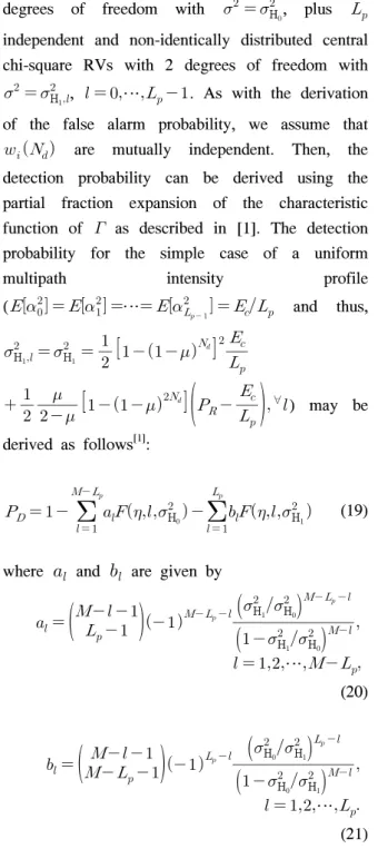 Fig.  2  shows  analytic  and  simulated  receiver  operating  characteristics  (ROCs)  curves  for  the  proposed  system  for       with  a  uniform  multipath  intensity  profile  and  various  values  of 