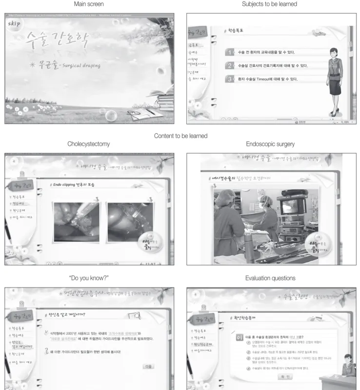 Figure 3. Samples of screen shots included in the e-Learning program.